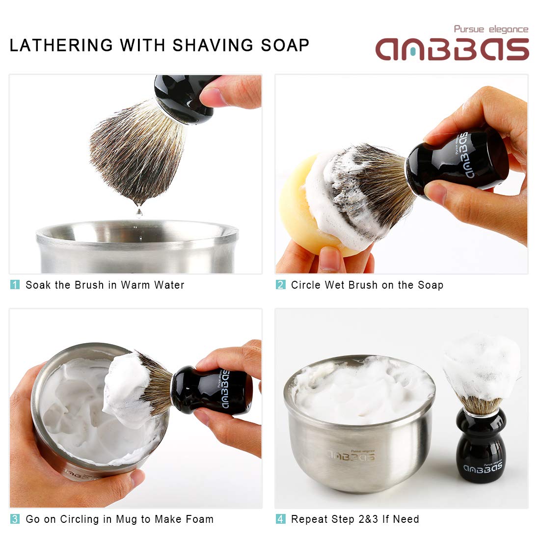 Badger Shaving Brush Holder Set,Wooden Handle Shave Brush,Contracted Design Resin Shaving Stand,2Pcs Traditional Shaving Kit For