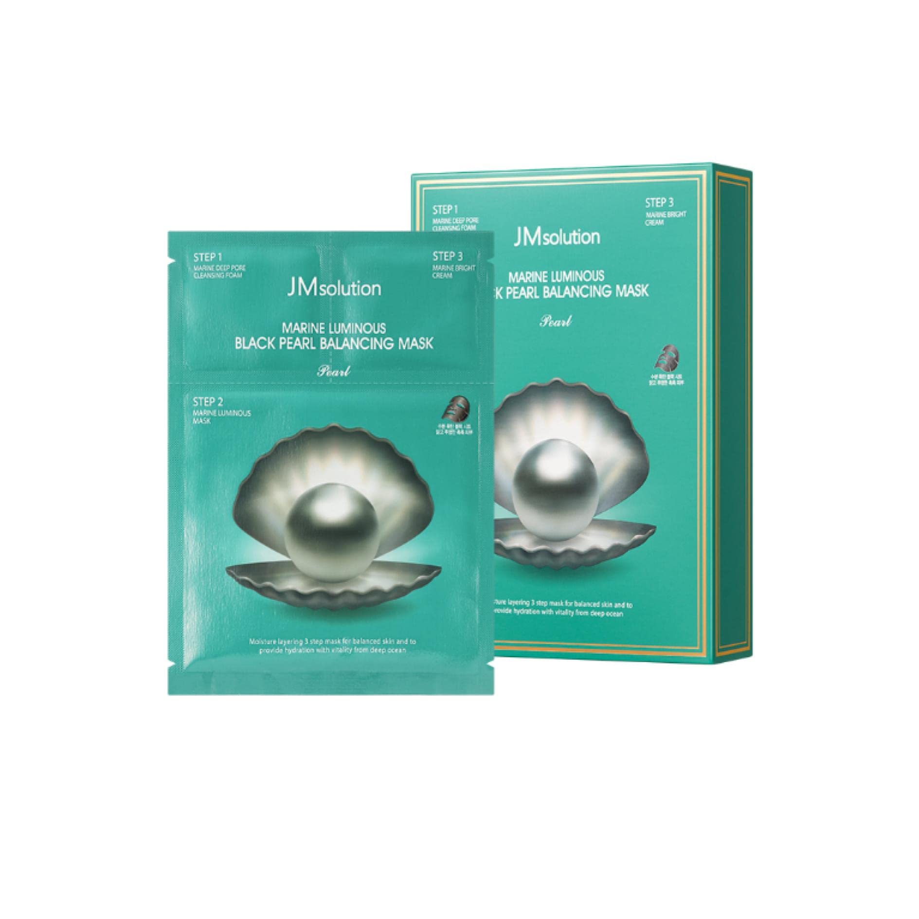 Jmsolution Marine Luminous Pearl Mask -3Step Intensive Care- Korean Skincare Facial Mask-10 Sheets For All Skin Type (Black Pear