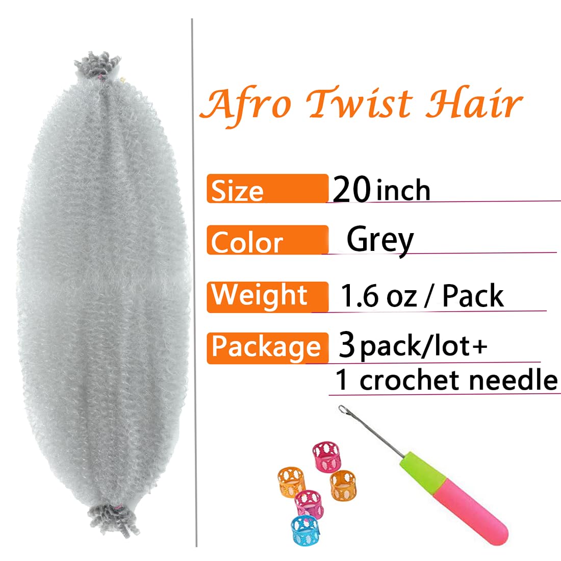 Springy Afro Twist Hair 20 Inch 3 Packs Pre Fluffed Marley Twist Braiding Hair For Black Women (20 Inch Grey)