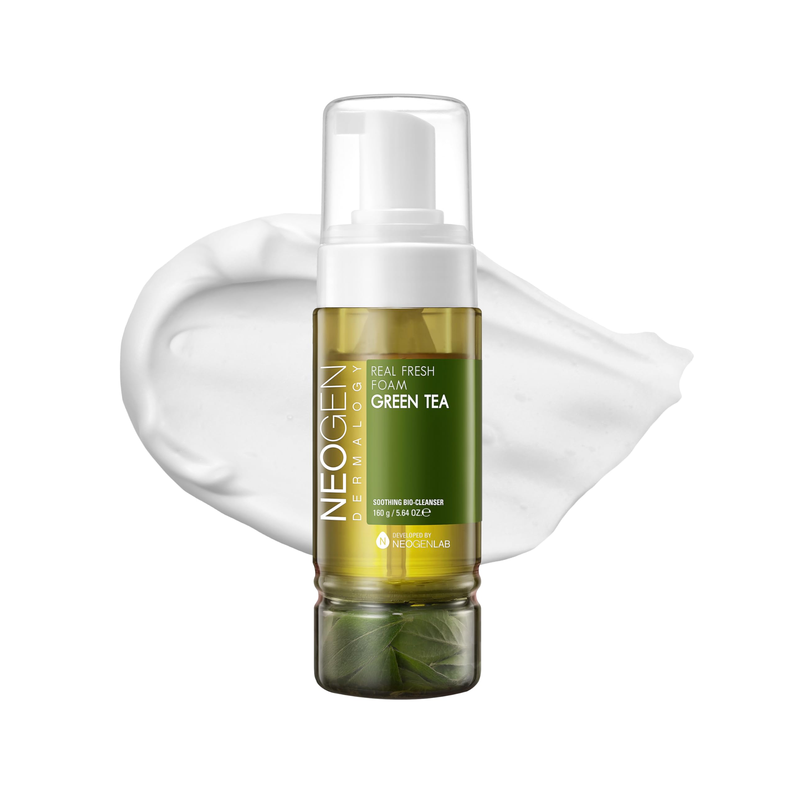 Dermalogy By Neogenlab Real Fresh Foam Cleanser, Green Tea 5.6 Fl Oz (160G) - Soothing & Hydrating Gentle Cleansing Foam With Re