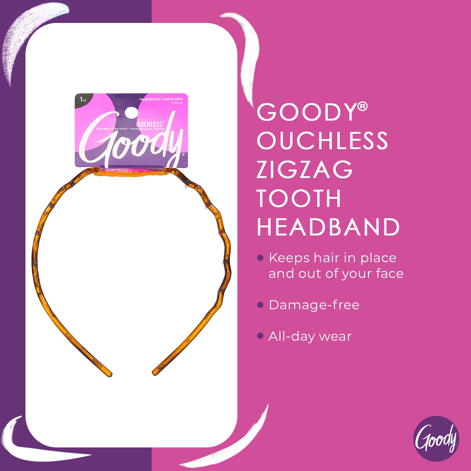 Goody Ouchless Headband For All Hair Types - Zigzag Tooth - Comfort Fit for All-Day Wear - Beautiful Design for Instant Style -
