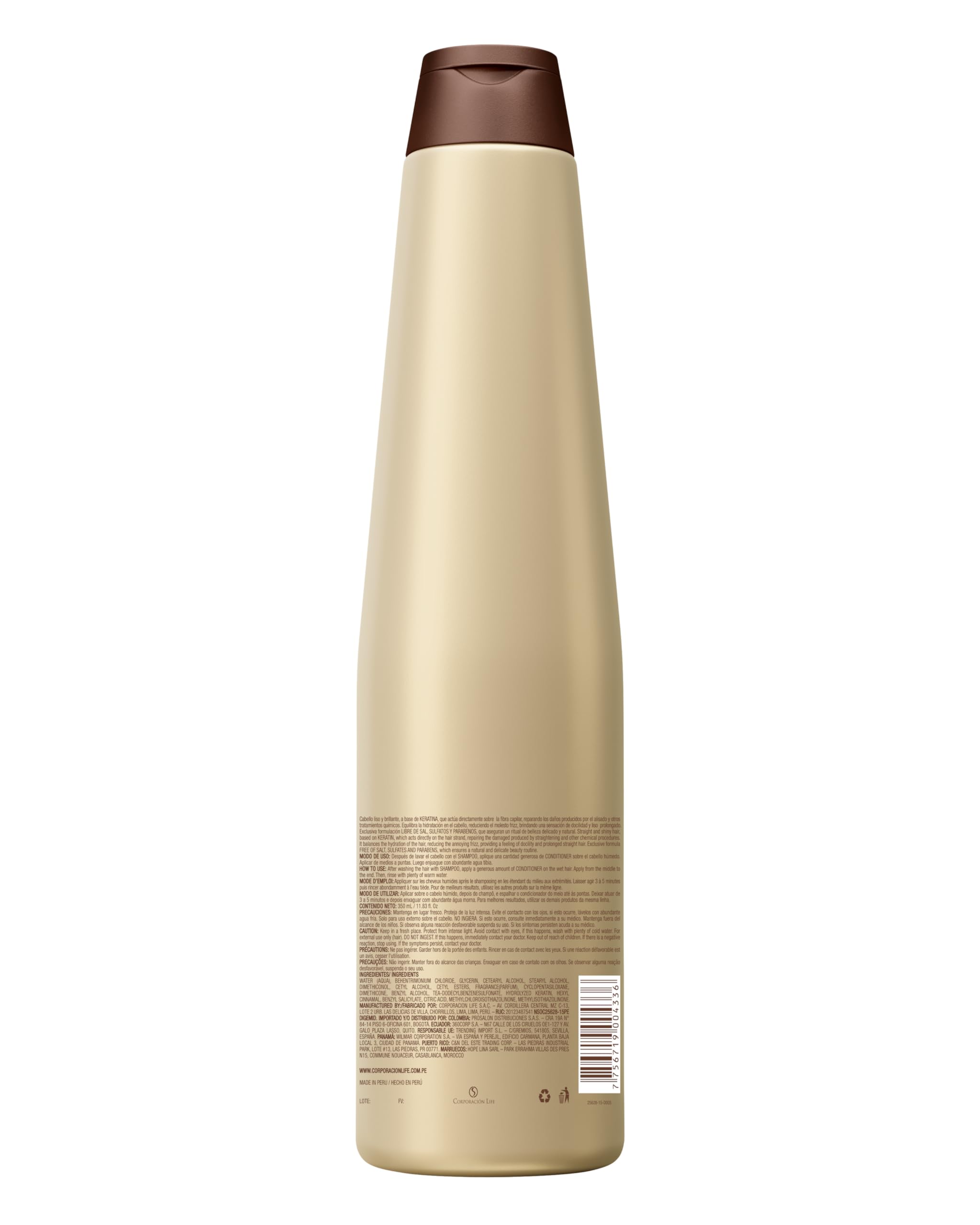 PLACENTA LIFE BE NATURAL LISSO KERATINA Shampoo with HYDROLYZED KERATIN for Straight and Shiny Hair- (350 ml/ 11.83 fl.oz)