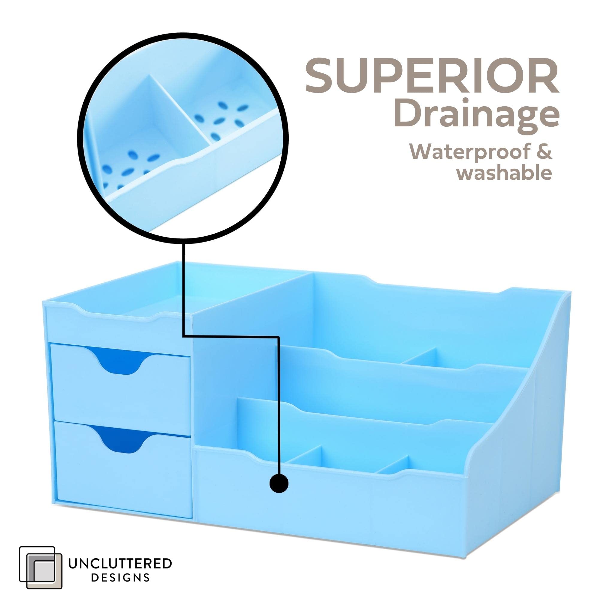 Uncluttered Designs Makeup Organizer With Drawers - Modern Countertop Storage For Cosmetics - Chic Vanity Holder For Cologne, Sk