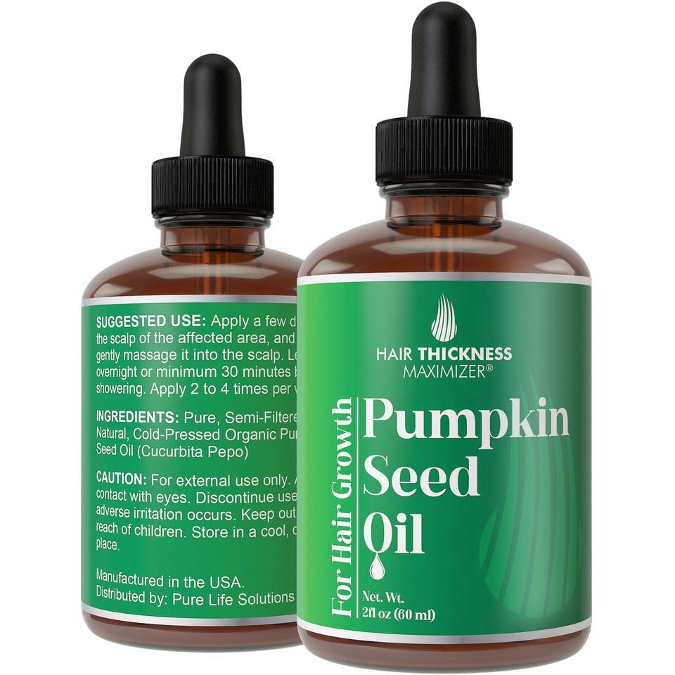 Pumpkin Seed Oil For Hair Growth. Cold-Pressed, Vegan Topical Serum For Thickening, Moisturizing, Strengthening. Women + Men Sca