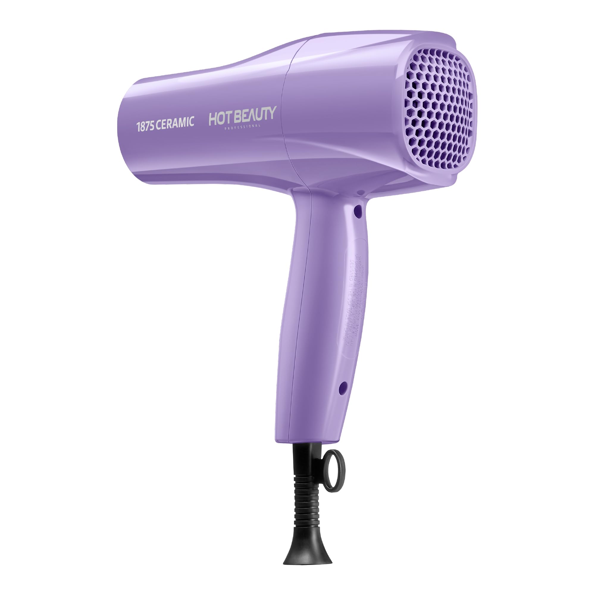 Hot Beauty 1875 Ceramic Hair Dryer, Powerful Fast Drying, Multi-Setting With Comb Attachment, Additional Detangler Included, Sli