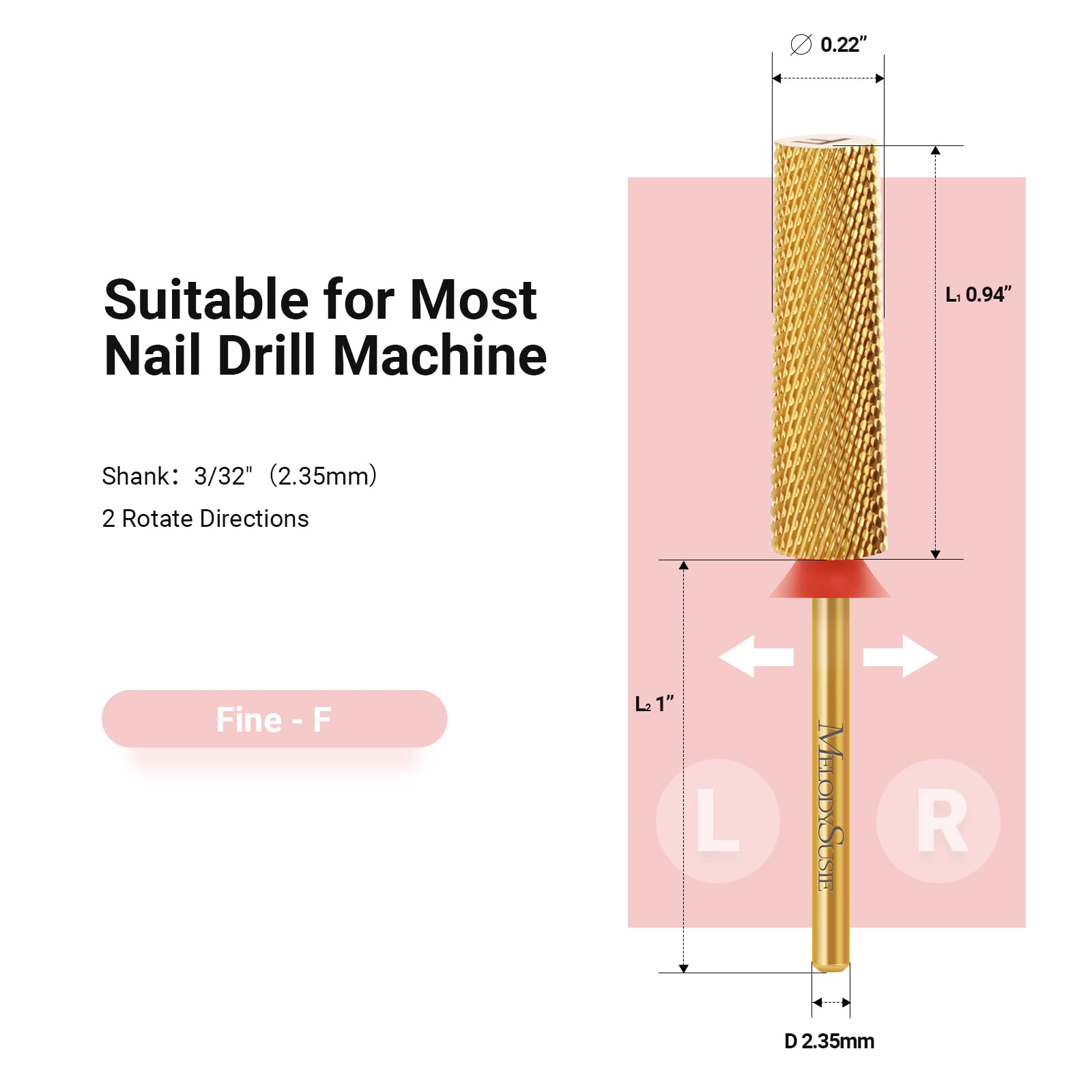 Melodysusie Super Long Tapered Nail Drill Bits, 3/32'' Carbide Tungsten Bits, Suitable For Manicure Pedicure Cuticle Gel Polishi