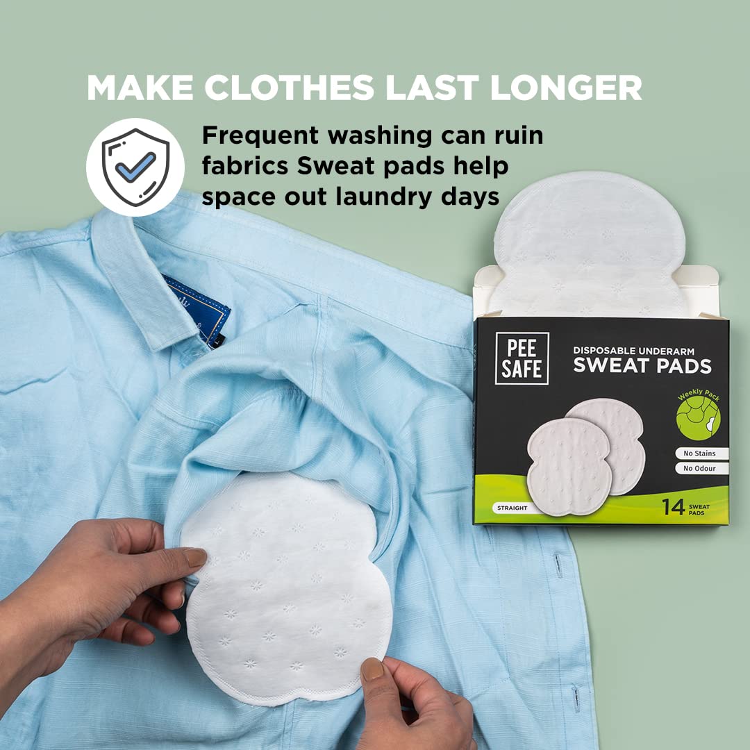 PEESAFE Disposable Underarm Sweat Pads - Straight(14 Pads) | Armpit Sweat Pads Women & Men | Sweat Wipes | Absorbs Sweat & Unple