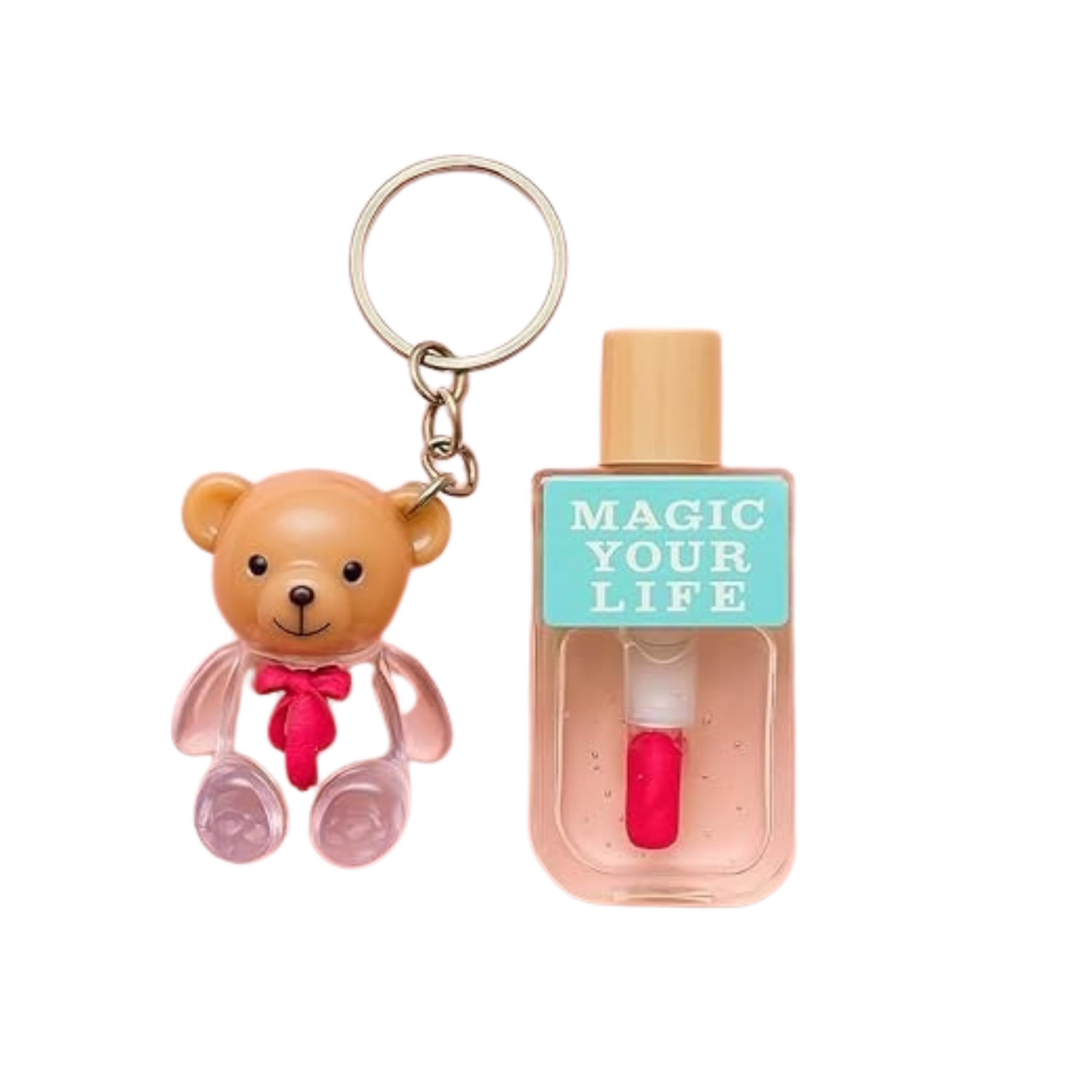 Pack Of 2 Teddy Bear & IceCream Shaped Lip Gloss Keychain | Cute Korean Lip Balm For Girls | Waterproof & LongLasting Gloss | 