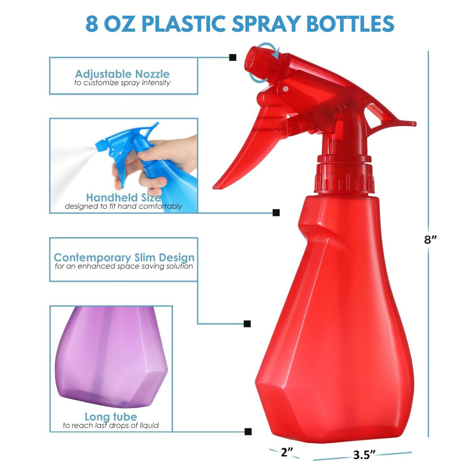 Dilabee Spray Bottles (4-Pack - 8 Oz) Water Spray Bottle For Hair, Plants, Cleaning Solutions, Cooking, Bbq, Squirt Bottle For C