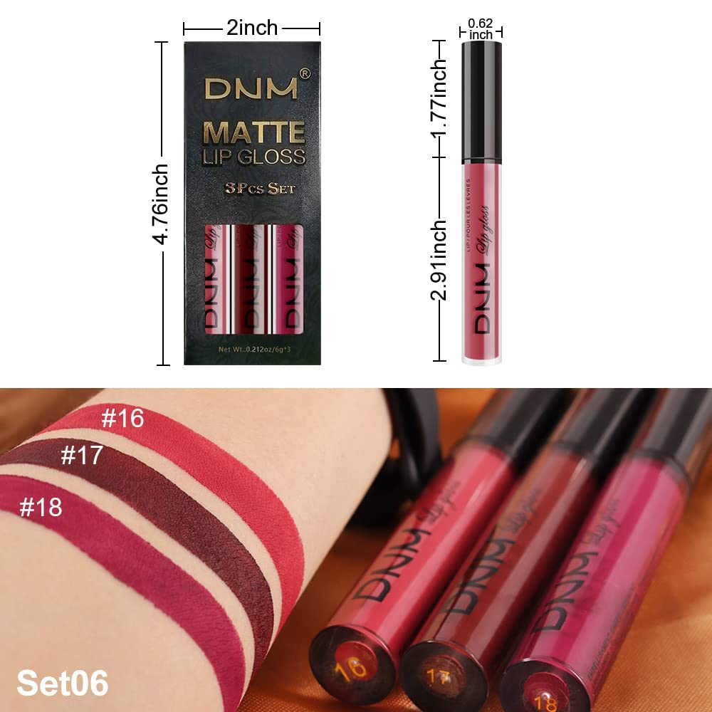 Evpct 3Pcs Dark Red Purple Matte 24-Hour Liquid Lipstick Sets,Dnm Matte Lipstick Lip Stain Long Lasting 24 Smudge Waterproof Lip
