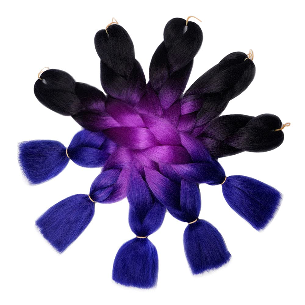 AIDUSA Ombre Braiding Hair Puprle Braiding Hair Extensions 5pcs Synthetic 24 Inch 3 Tone Jumbo Braiding Hair Black to Purple Cro