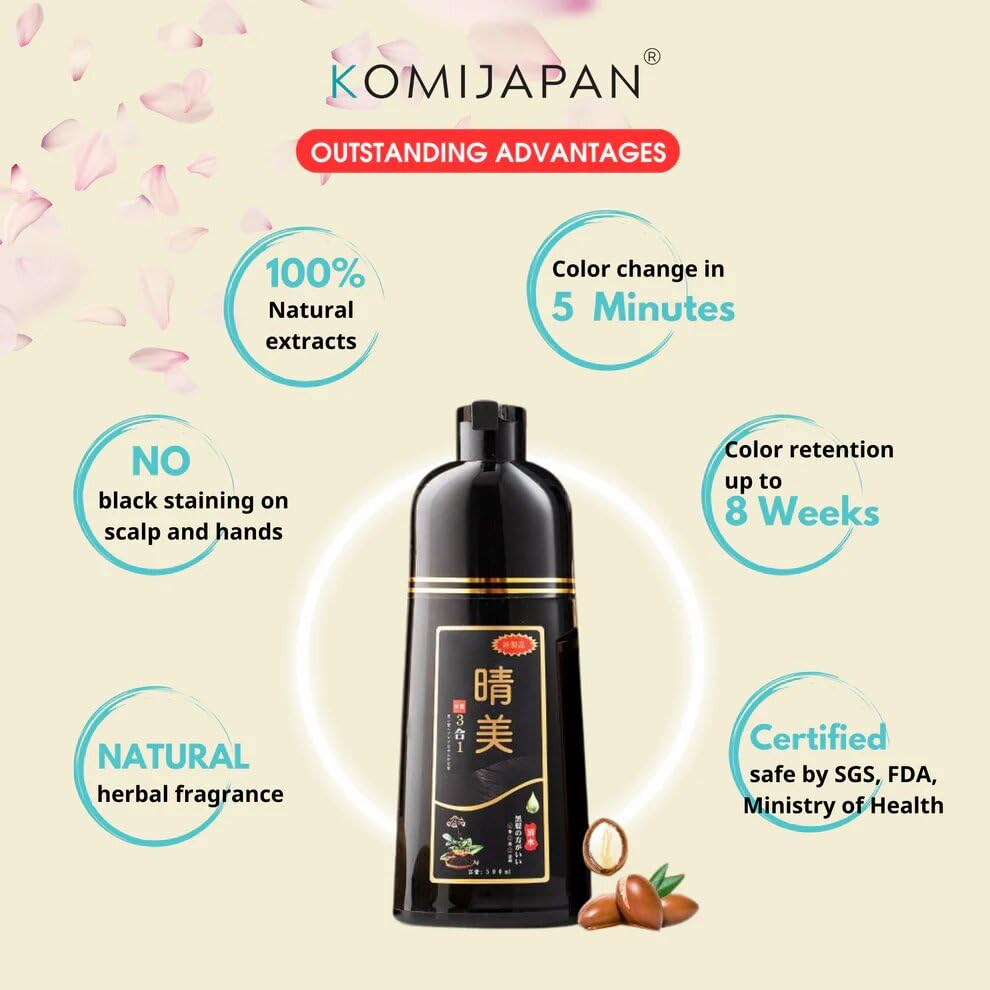 Daizhadeasy Komi Shampoo Japan 500Ml Authentic Japanese Hair Dye Shampoo (6 Colors) (Natural Black)