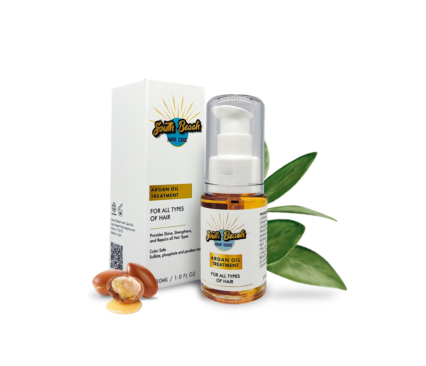 South Beach Hair Care Argan Oil Treatment  Organic Hair Serum for Repair, Shine & Frizz Control  Lightweight Oil for Hair Grow