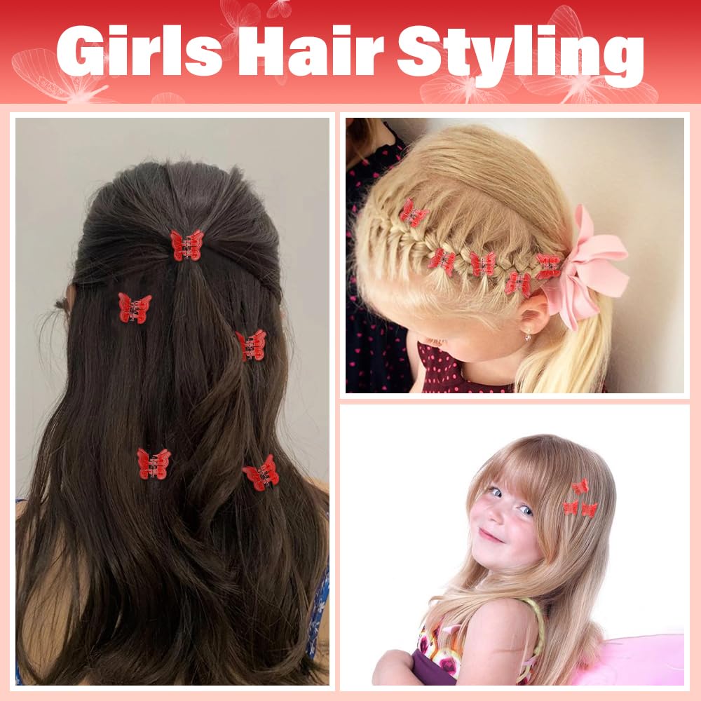 Ahoney 60PCS Mini Red Butterfly Hair Clips for Hair with Box Glitter 90s Y2k Hair Accessories for Girls Women