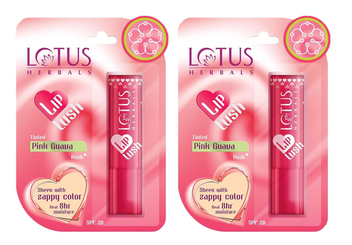 Lotus Herbals Lip Lush Tinted Lip Balm  Pink Guava Rush | Spf 20 | 8H Moisturisation | 4G (Pack Of 2)