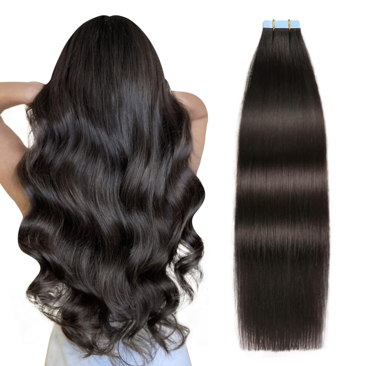 Suyya Tape In Hair Extensions Remy Human Hair 18 Inches 50G/Pack 20Pcs Straight Seamless Skin Weft Tape Hair Extensions Natural