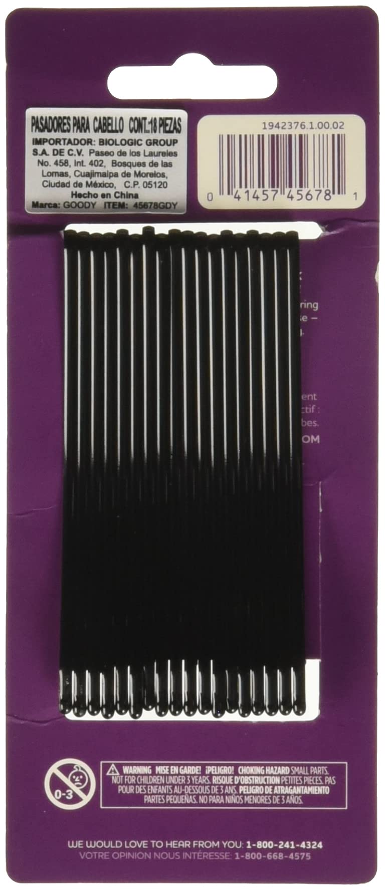 Goody Mosaic Curved Bobby Pins, Black, X-Large, 18 Count