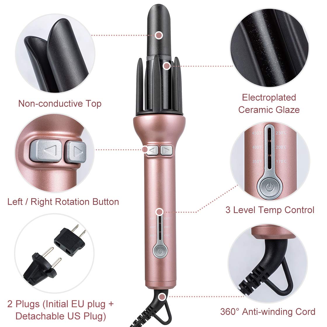 Automatic Hair Curling Iron for Long Hair Auto Curler Ceramic Self Rotating Curling Wand Spinning Spiral Curling Wand Profession