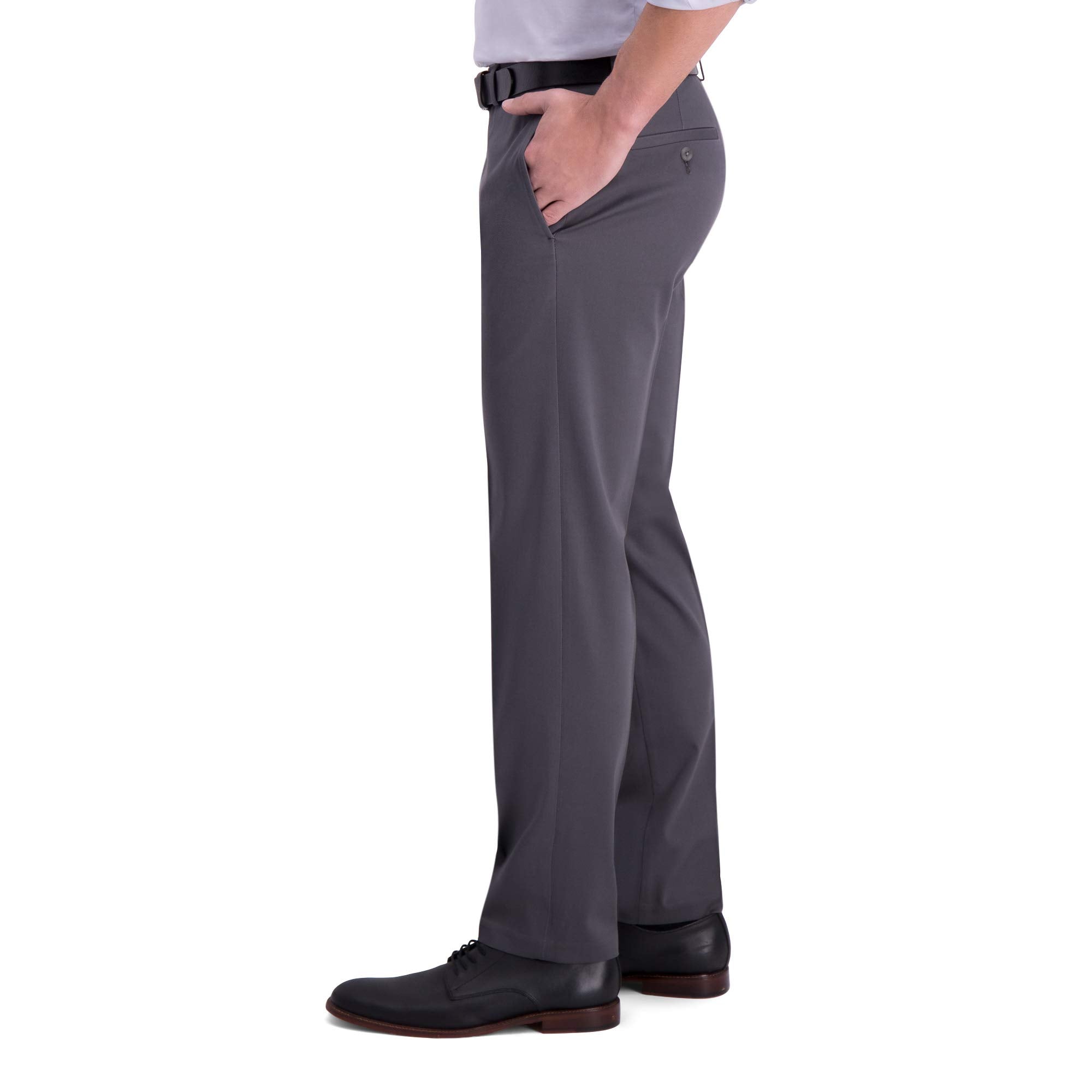 Haggar Mens Iron Free Premium Khaki Straight Fit Flat Front Flex Waist casual Pant Dark grey 34 x 30