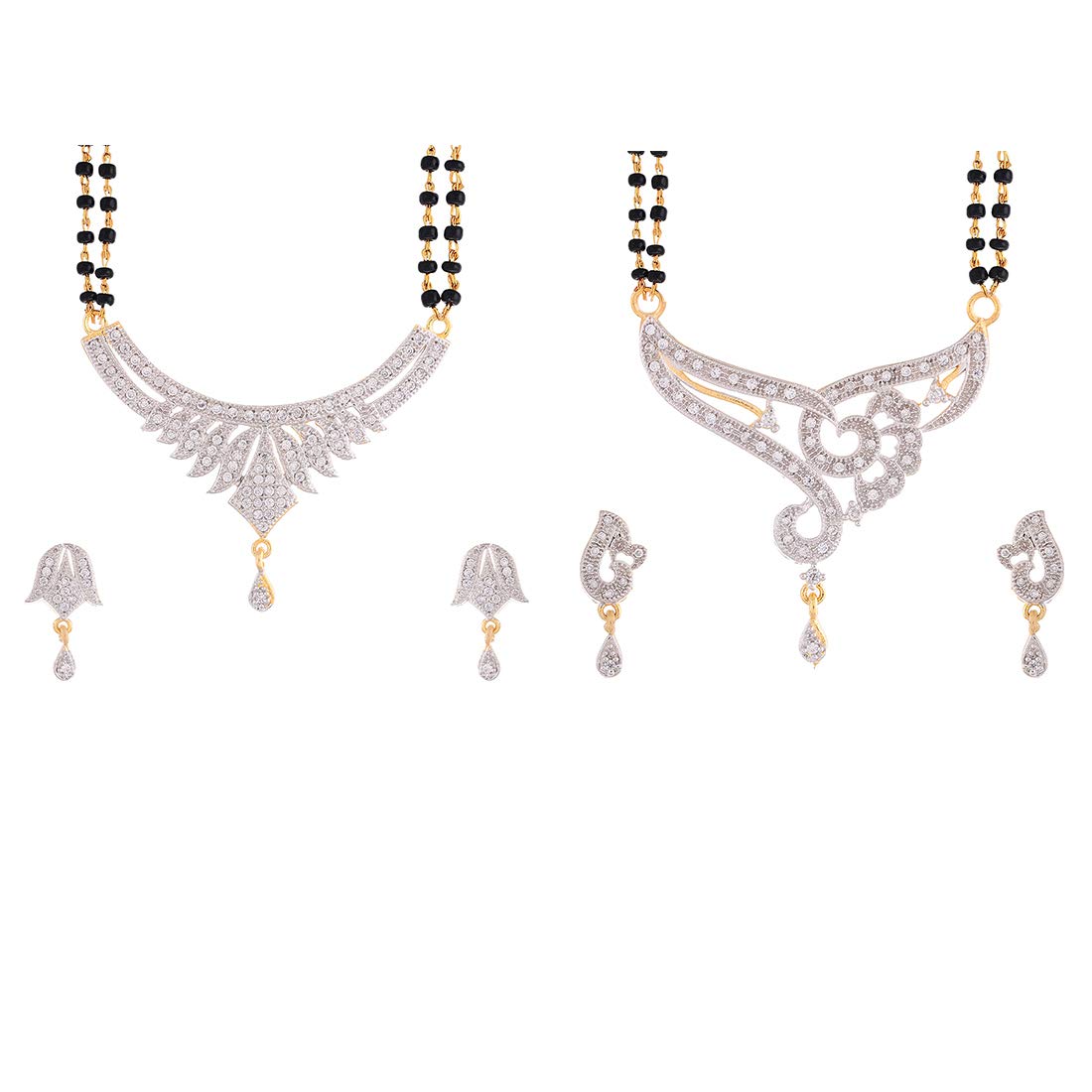ZENEME Fashion American Diamond Gold Plated Designer Mangalsutra Combo 2 Jewellery for Women (Design11)