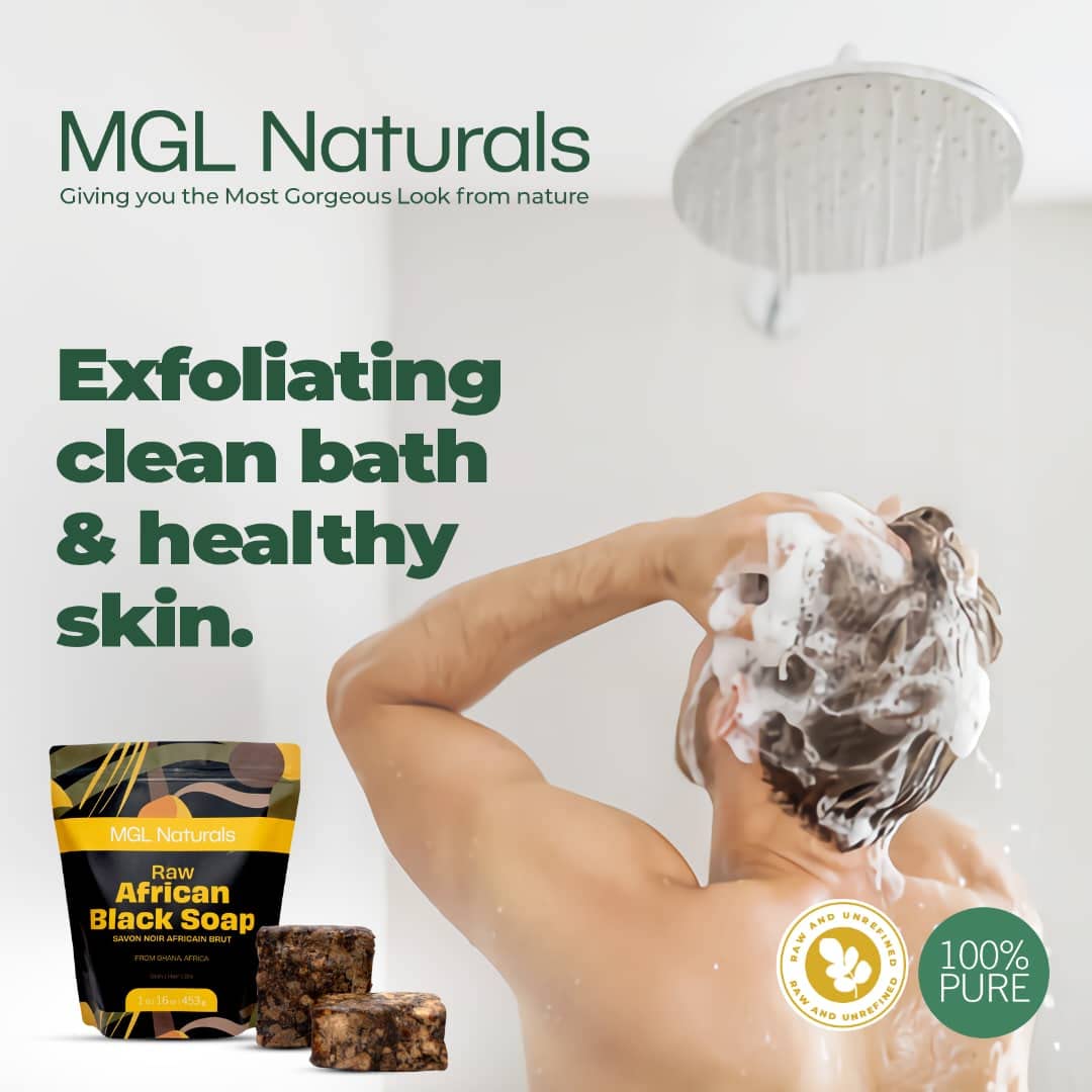 MGL Naturals Organic African Black Soap - Deep Cleanse for Acne, Eczema, Dark Spots - 1 lb (16 Ounce) Face & Body Wash