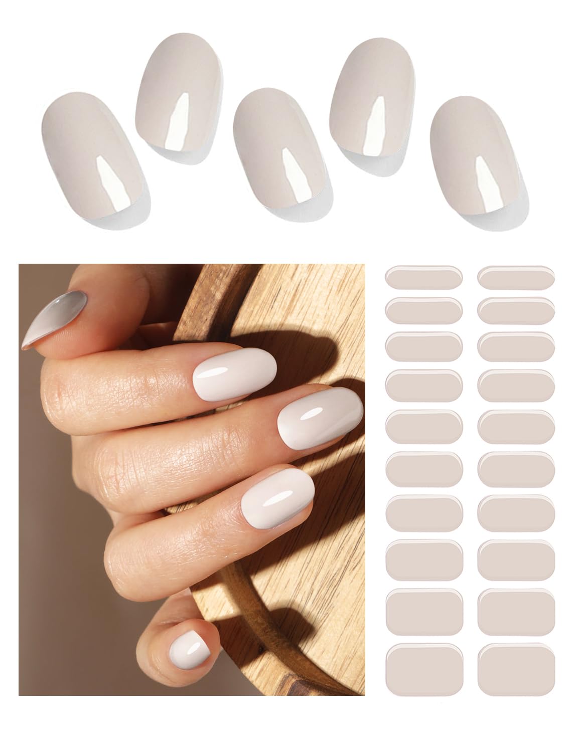 Semi Cured Gel Nail Strips, (Pale Pink) 20pcs Gel Nail Stickers Work with UV, Easy to Use and Remove