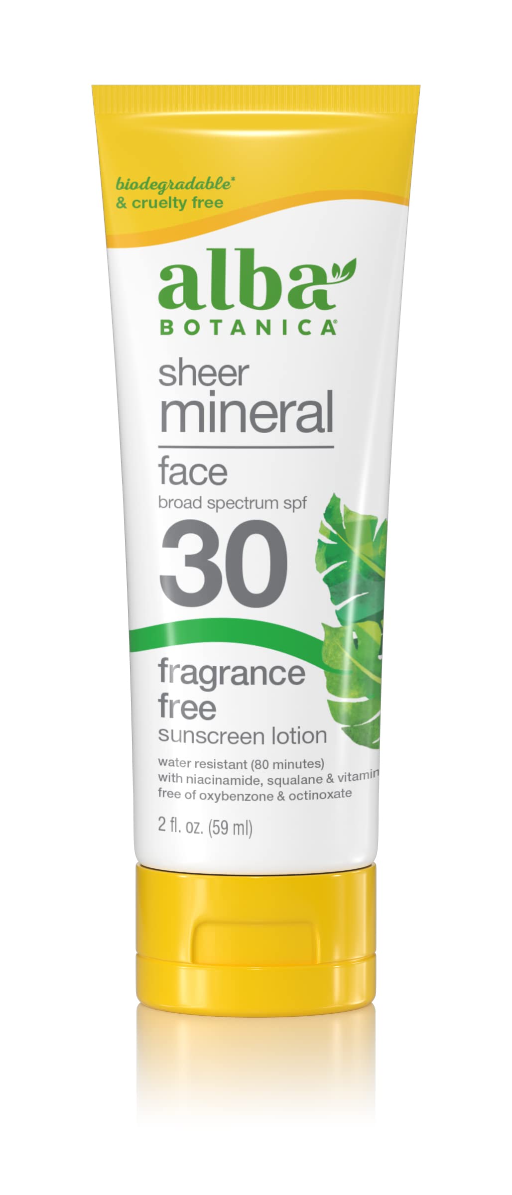 Alba Botanica Sunscreen For Face, Fragrance-Free Sheer Mineral Face Sunscreen Lotion, Broad Spectrum Spf 30, Water Resistant And