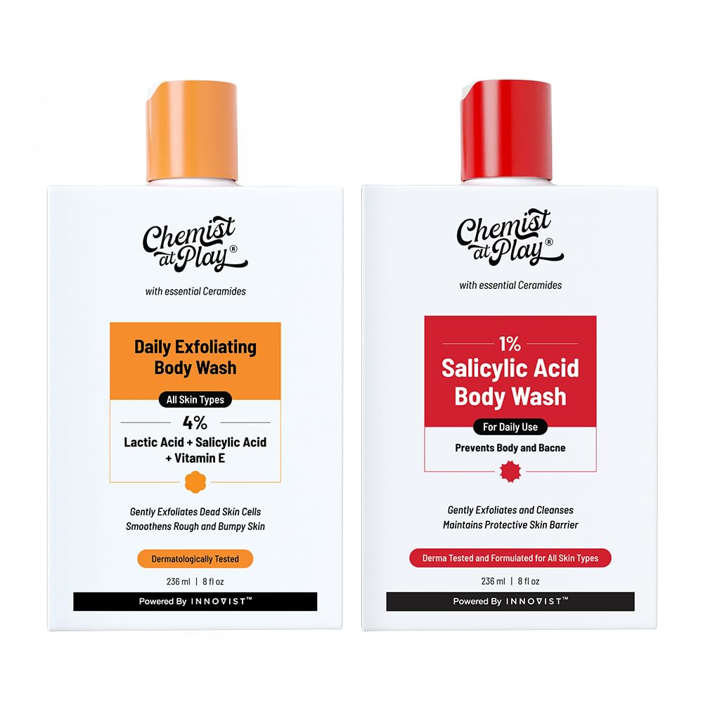 Chemist At Play Exfoliating Body Wash (236Ml) + Acne Control Body Wash (236Ml) | With Lactic Acid, Salicylic Acid, Pentavitin, C