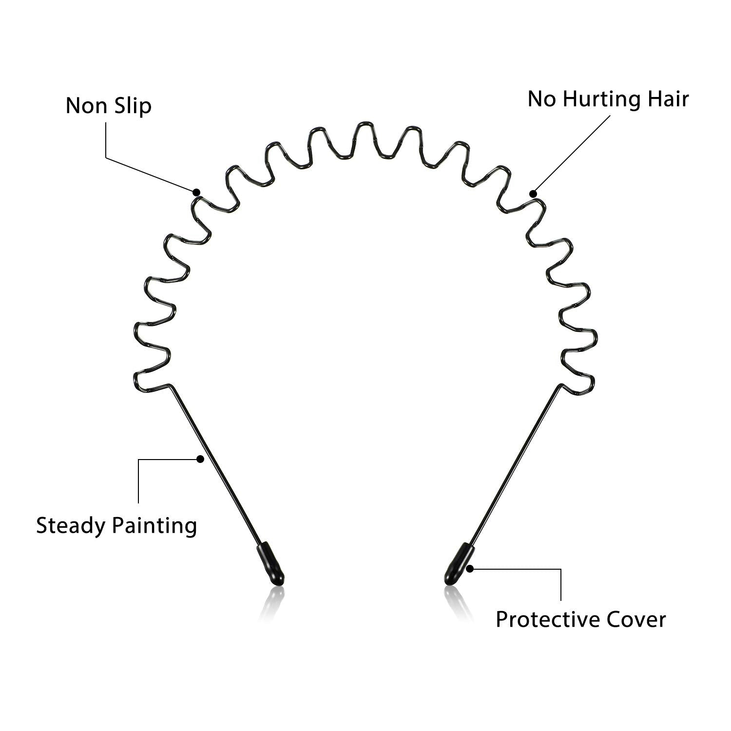 Willbond Hairband, 3 Pack Metal Headband For Men Unisex, Wavy Wired Zigzag Spring Sports Fashion Headwear, Non Slip Hair Hoop, H