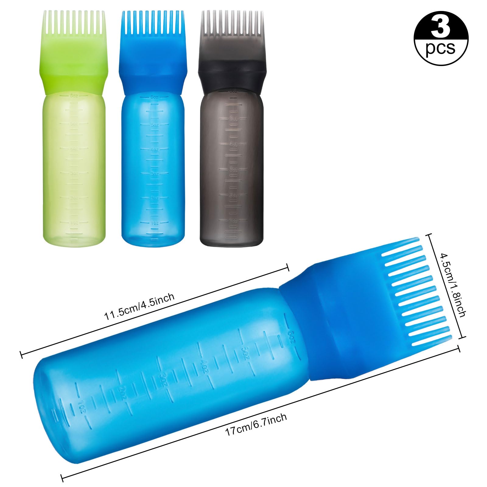 Yebeauty Root Comb Applicator Bottle, 6 Ounce Applicator Bottle For Hair Dye Bottle Applicator Brush With Graduated Scale- 3 Pac