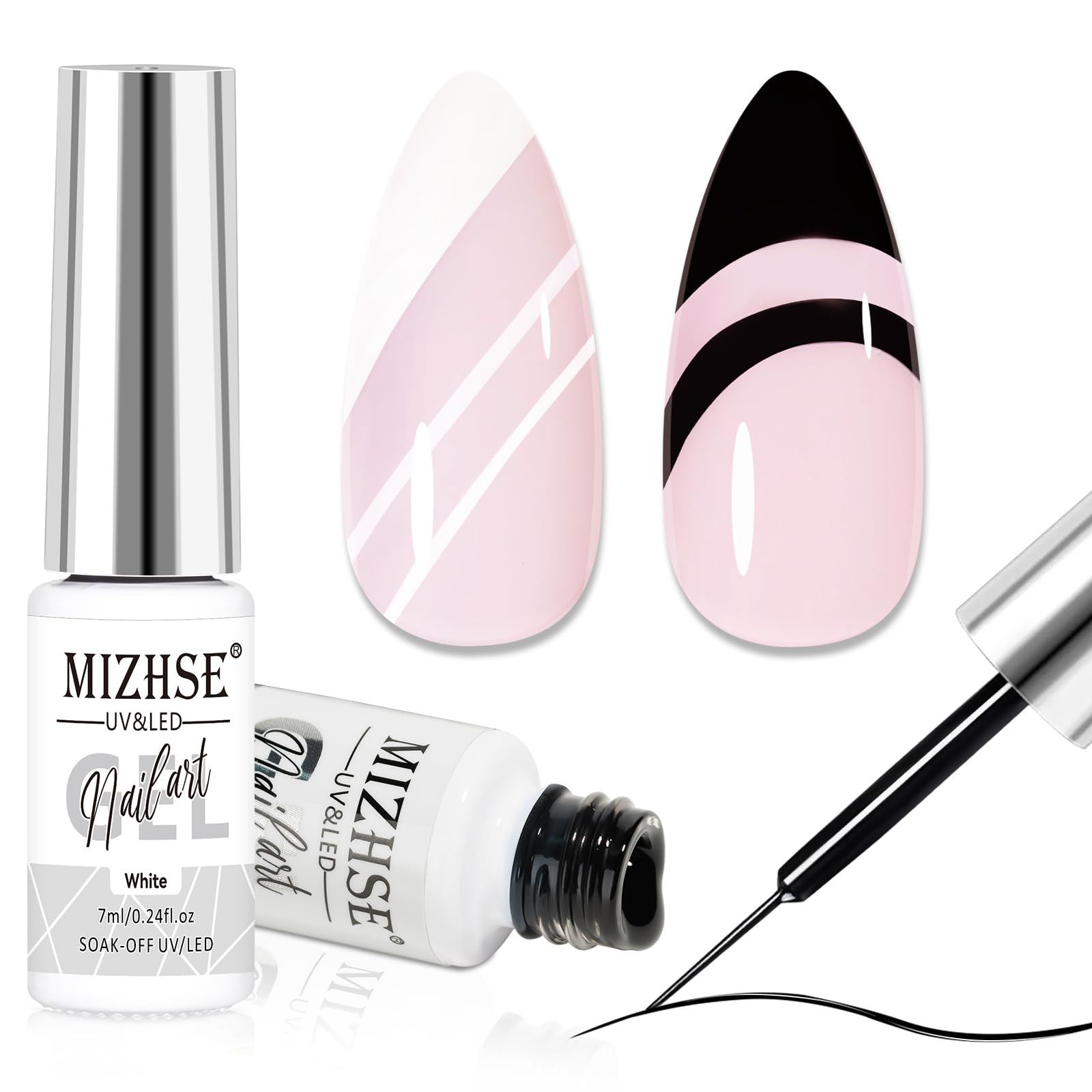 MIZHSE Gel Liner Nail Art Polish Black and White Gel Painting For Nails Art, Swirl Line Nails Design Dotting Painting French Man