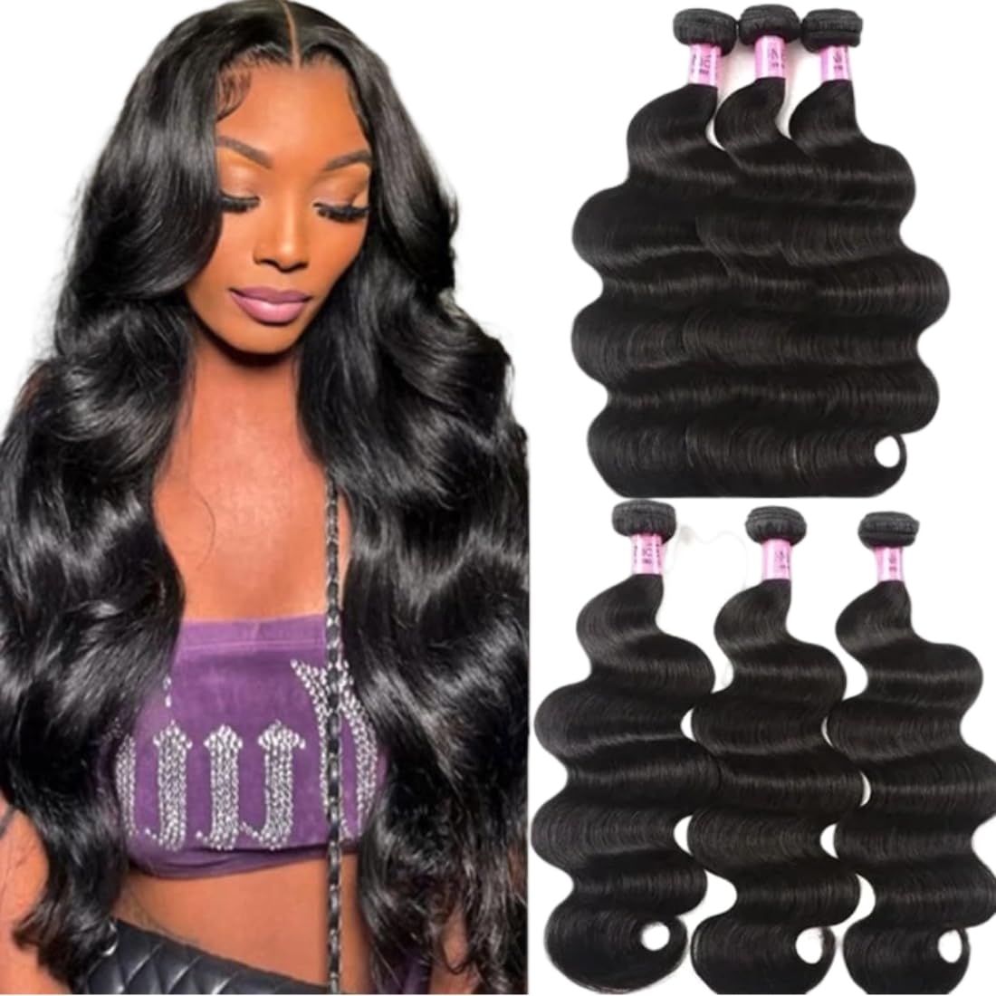 Unice Hair 22 20 18 inches Brazilian Body Wave Virgin Hair 3 Bundles, 100% Unprocessed Brazilian Wavy Human Hair Weave Extension