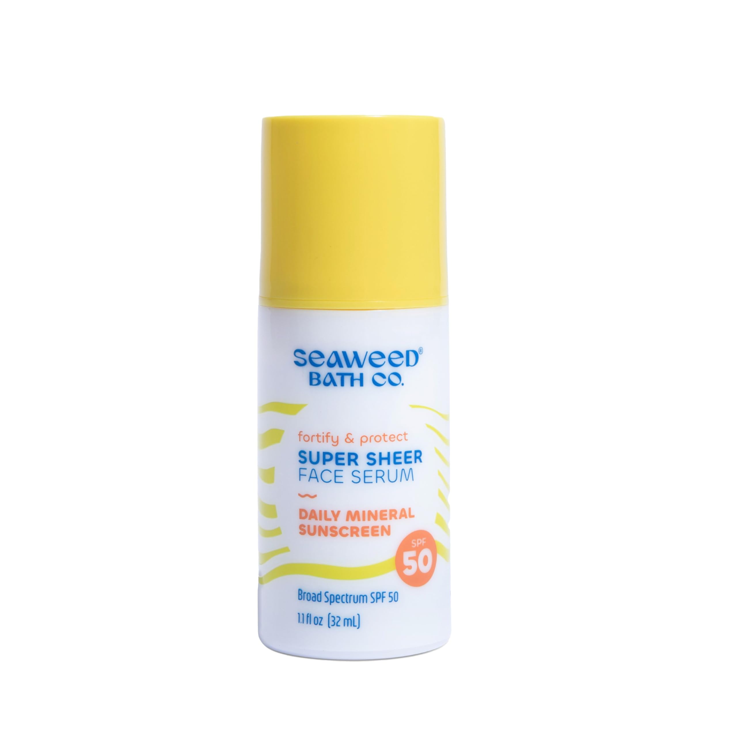 Seaweed Bath Co. Fortify & Protect Super Sheer Face Serum SPF 50 Broad Spectrum Zinc Oxide Facial Sunscreen, 1.1 Ounce, Non-Tint