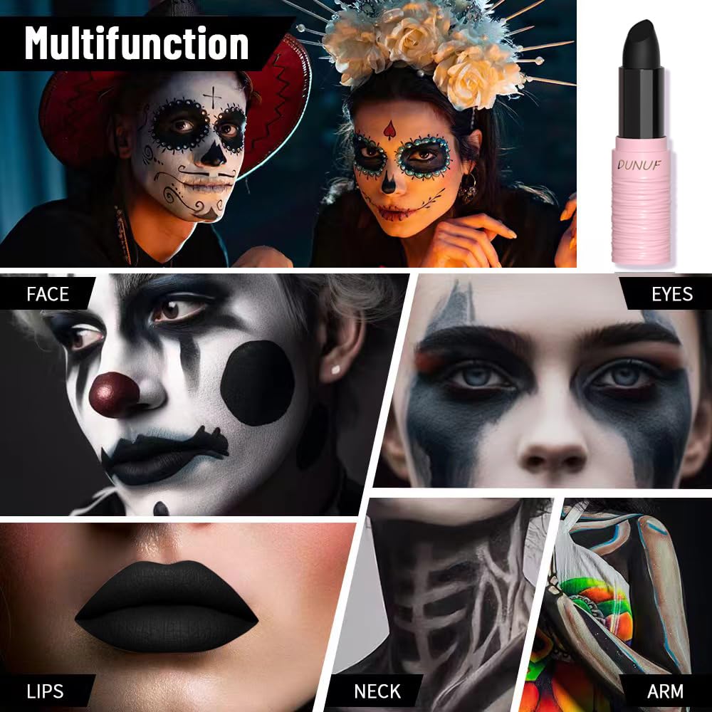 Yeweian Halloween Black Matte Lipstick, Black Lip Face Body Paint Stick, Cream Eye Black Stick For Baseball, Waterproof Long Las