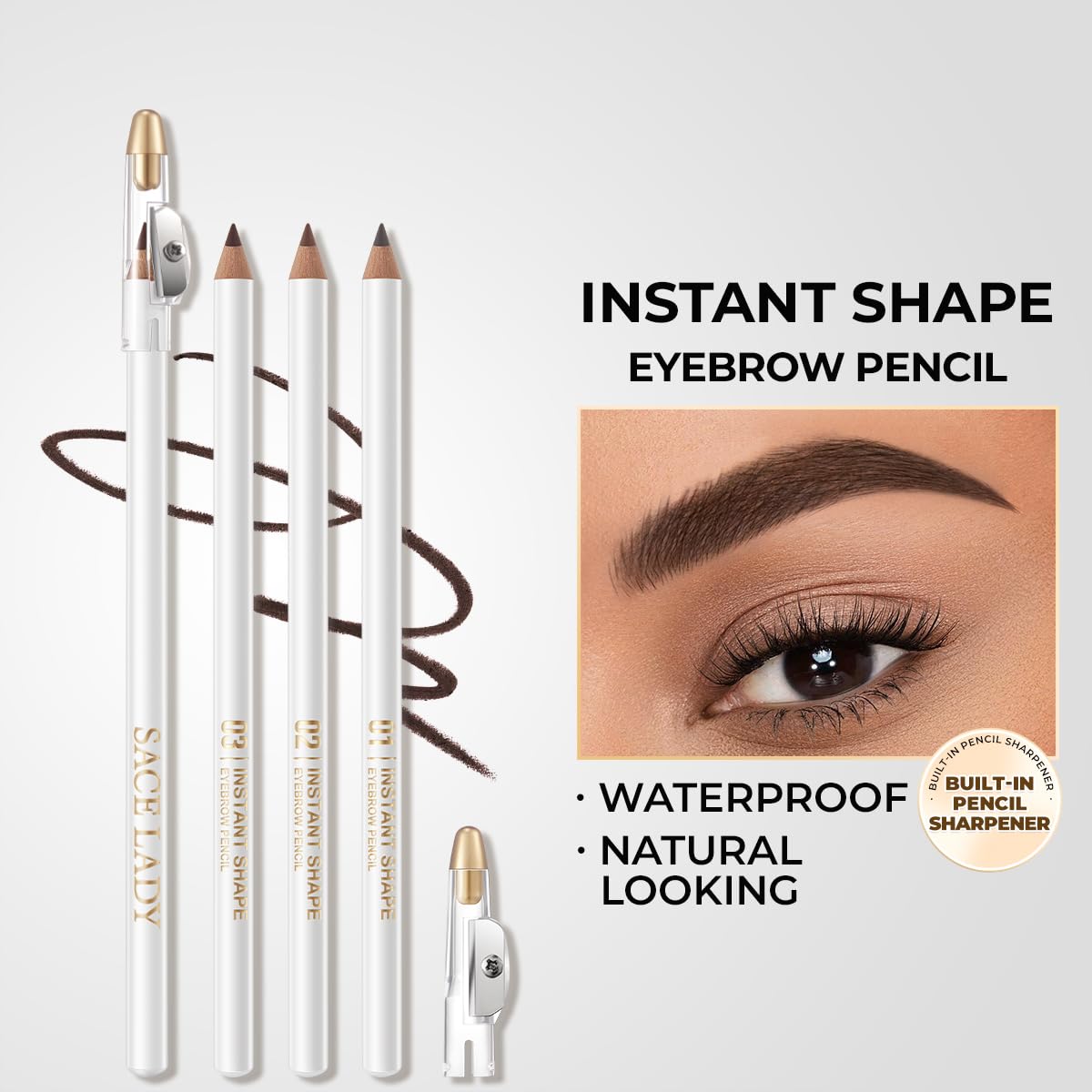 SACE LADY Eyebrow Pencils for Women, Brown Eyebrow Pencil with Hair Like Strokes, Waterproof Eye Brow Pen Set Built-in Sharpener