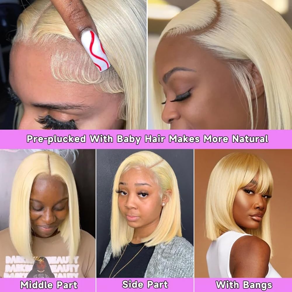 613 Hd Blonde Bob Wig Human Hair 13X4 Blonde Lace Front Wigs Human Hair Pre Plucked With Baby Hair 12 Inch 613 Lace Frontal Wig