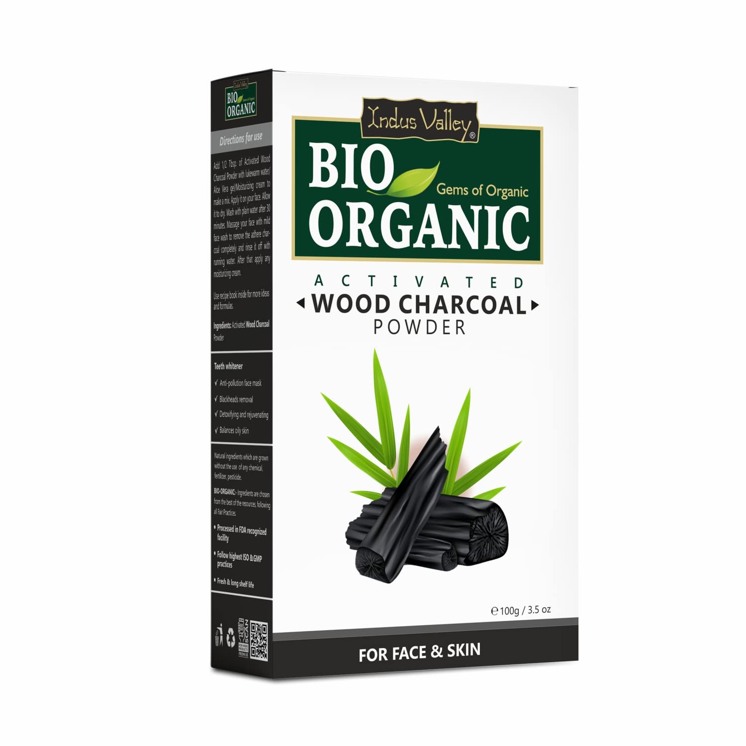 Indus Valley 100% Natural Activated Charcoal Powder Ideal For Skin Removes Dead Skin, Impurities, Detoxifies Skin - (100G)