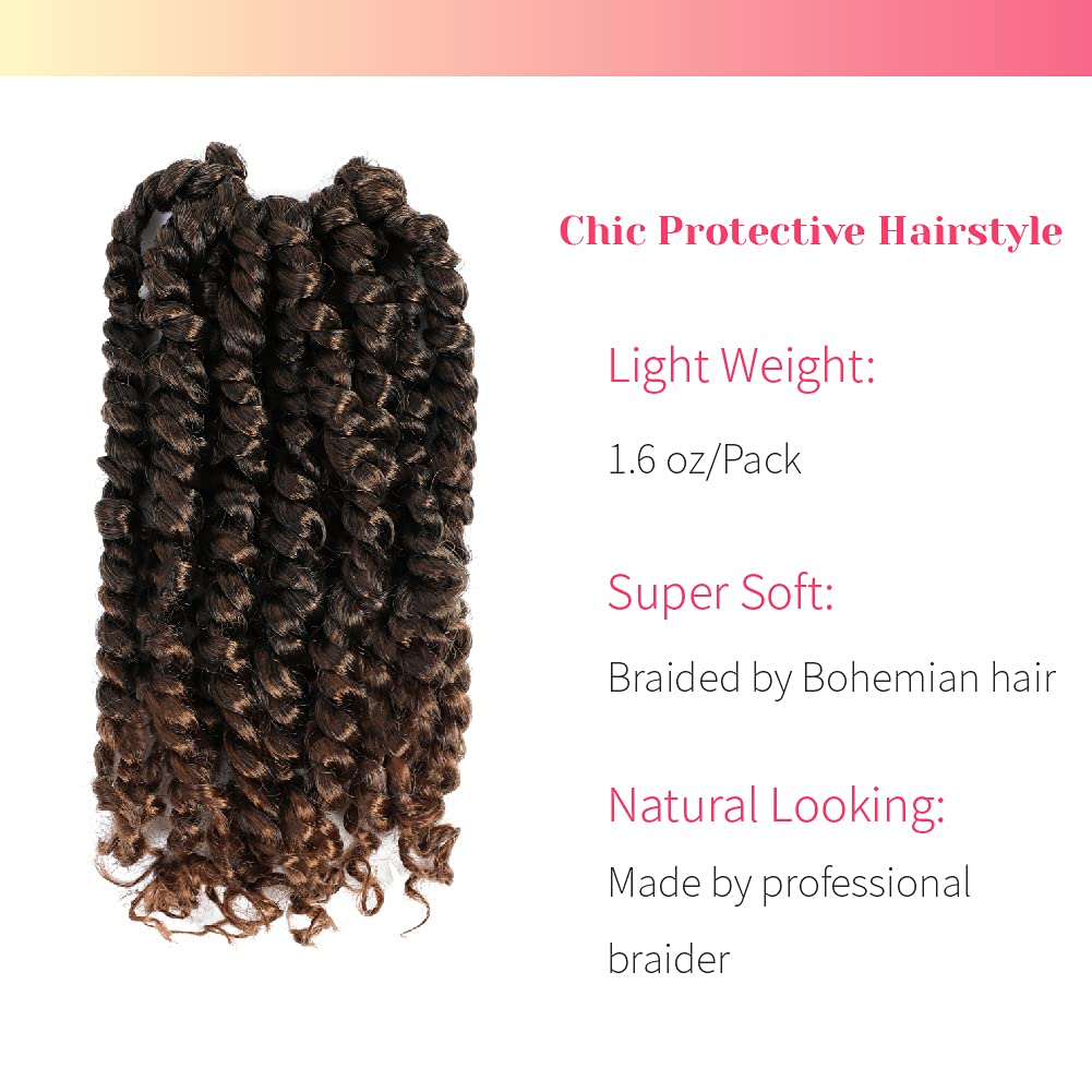 The Bohobabe Crochet Passion Twist Hair Pretwisted 10 Inch Short Pre-Looped Passion Twist Crochet Braiding Hair 8 Packs (T30)