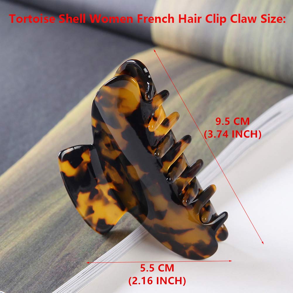 Fsmiling 2 Pack Large Tortoise Shell Hair Claw Clips, Nonslip Cellulose Acetate for Thick Hair, Model DF-232