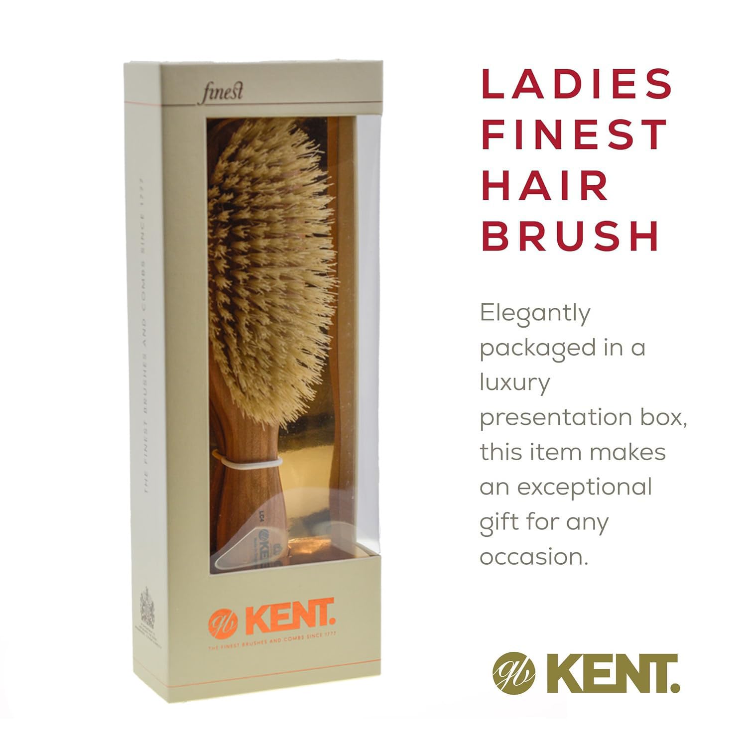 Kent LC4 Finest Hair Brushes for Women Detangler Dry Brush Made of Cherrywood - Boar Bristle Oval Hairbrush for Medium Thick Hai