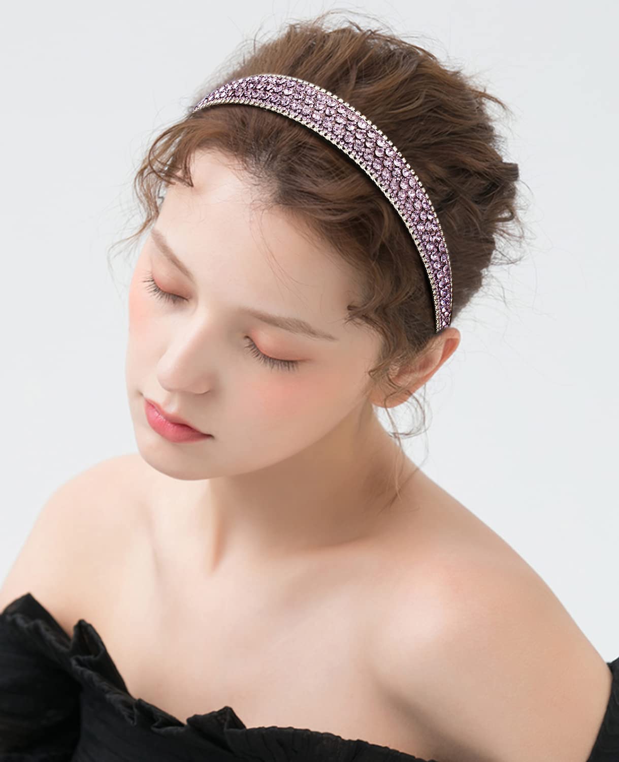Wecoe Purple Rhinestone Headband for Women and Girls, Nonslip Fashion Bling Sparkly Crystal Diamond Thin Headband, Holiday Birth
