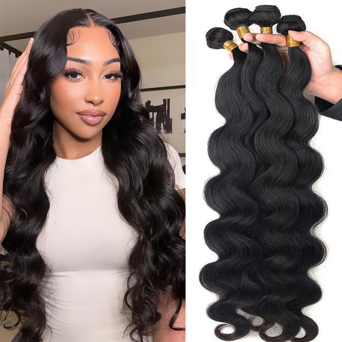Body Wave Bundles Human Hair 100% Unprocessed Brazilian Virgin Human Hair 4 Bundles(14 16 18 20 Inch) Body Wave Human Hair Bundl