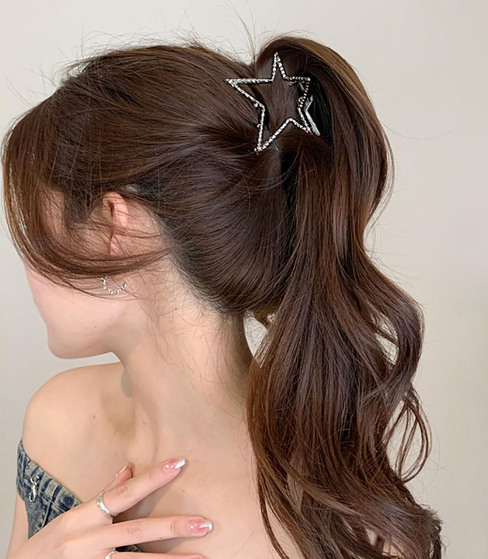 Sliver Geometry Hair Claw Clips, Elegant Star Design Hair Barrettes And Ornaments - Large Fashion Hair Catch Clips For Women, Br