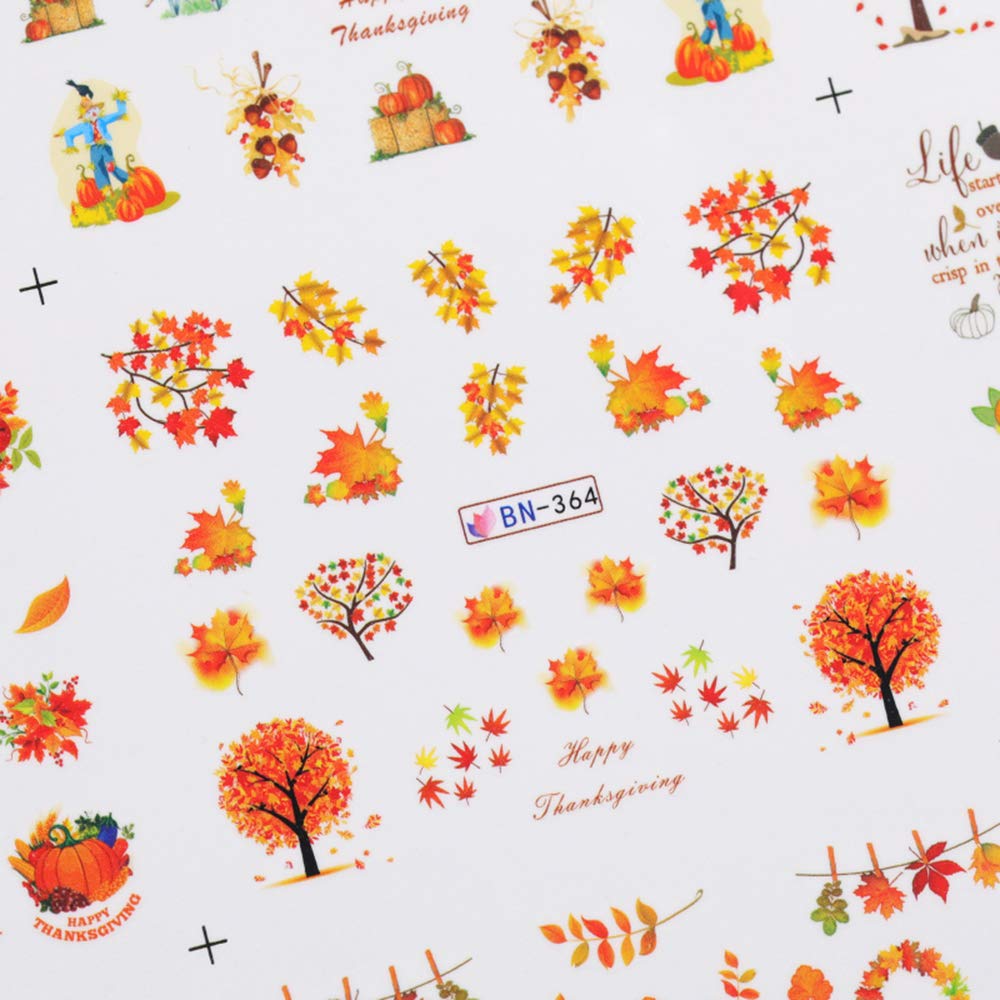 Fall Nail Stickers Autumn Maple Leaf Nail Art Decals Thanksgiving Day Water Decal Transfer Slider Set Turkey Pumpkin Nail Art Fo