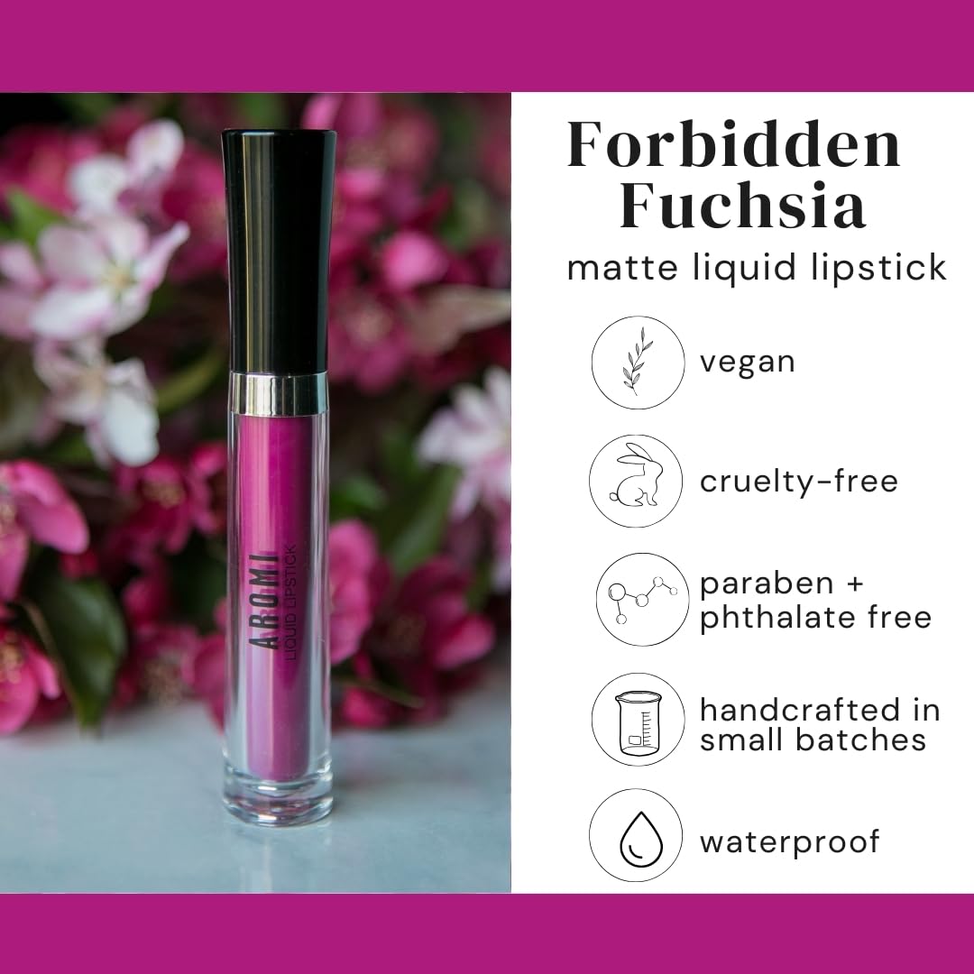 Aromi Matte Liquid Lipstick | Long-Lasting, Smudge Proof, Purple Magenta Lip Color, Waterproof, Pink Raspberry, Paraben, Phthala