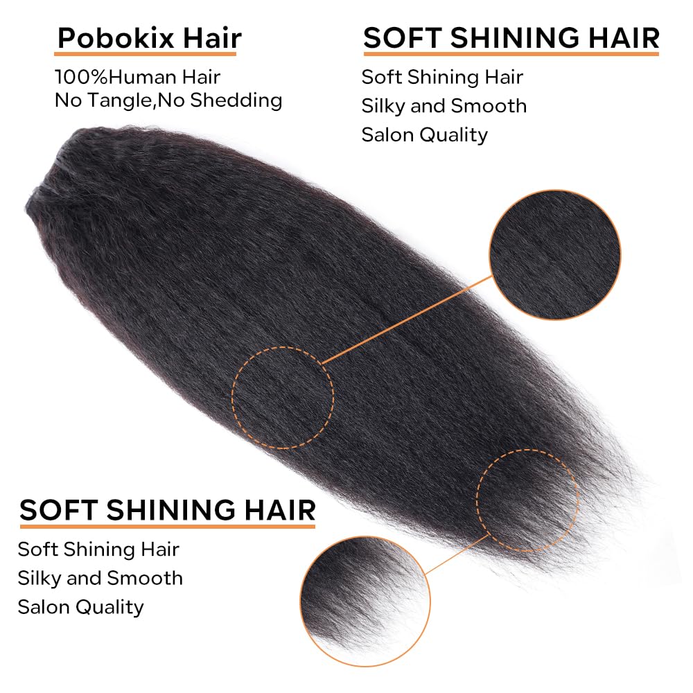 Pobokix Clip in Hair Extensions Real Human Hair Extensions Kinky Straight Brazilian Virgin Human Hair Clip in Extensions for Wom