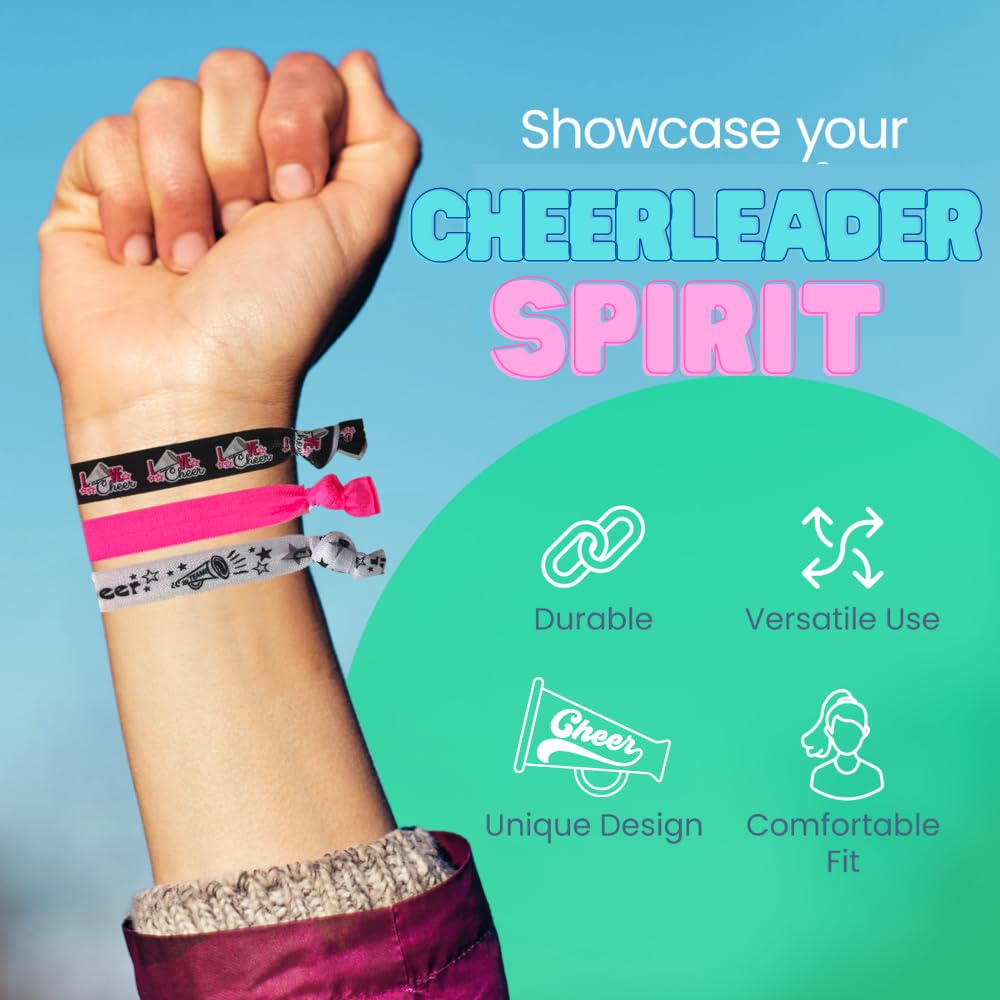 Sportybella Cheer Hair Ties (Pink)- Hair Accessories For Girls, Women, Teens & Kids. No Crease, No Tug Elastic Hair Ties Set. Po