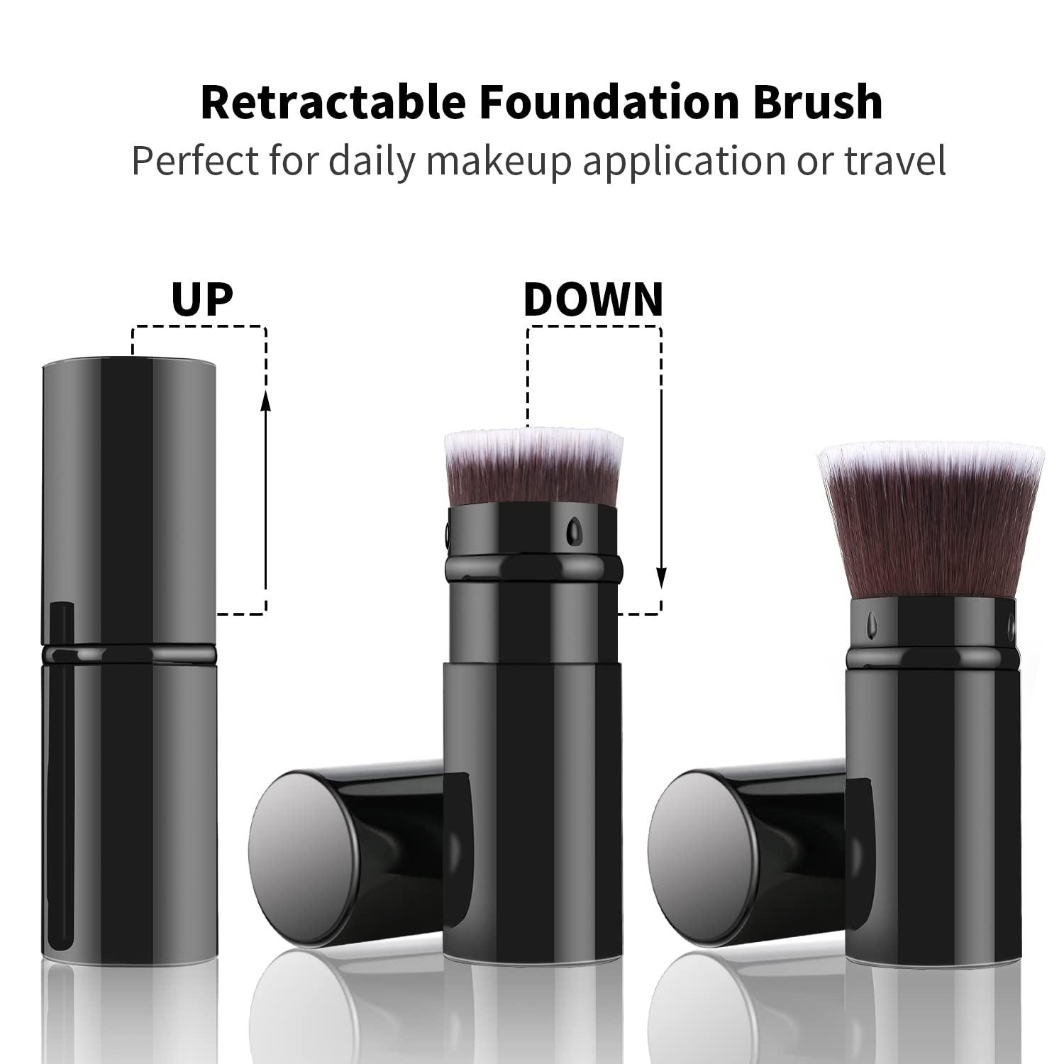 Falliny Retractable Makeup Brushes, Travel Kabuki Powder Foundation Brush, Portable Face Liquid Foundation Sunscreen Brush With