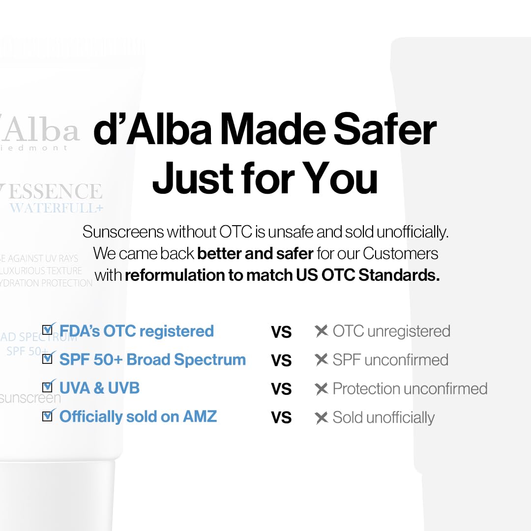 D'Alba Piedmont Italian White Truffle Waterfull Essence Sunscreen, Vegan Skincare, Lightweight Sunscreen With Broad Spectrum Spf