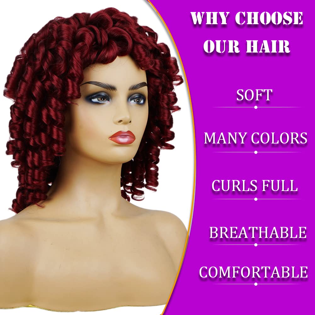 Andromeda Red Curly Wigs For Black Women Soft Short Curly Wig With Bangs Fluffy Kinky Curls Synthetic Wig Loose Curly Costume Co